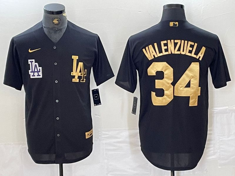 Men Los Angeles Dodgers 34 Valenzuela Black gold #4 th generation Nike 2024 MLB Jersey style 2->pittsburgh steelers->NFL Jersey